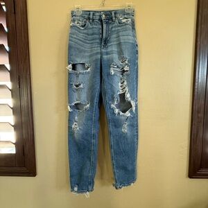 American Eagle Outfitters High Rise Ripped Blue Jeans